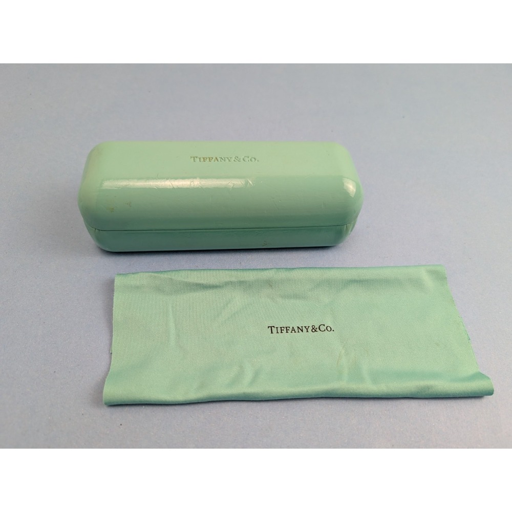 Genuine Tiffany & Co Teal Hard Clamshell Glasses Case Blue Eyewear Protector